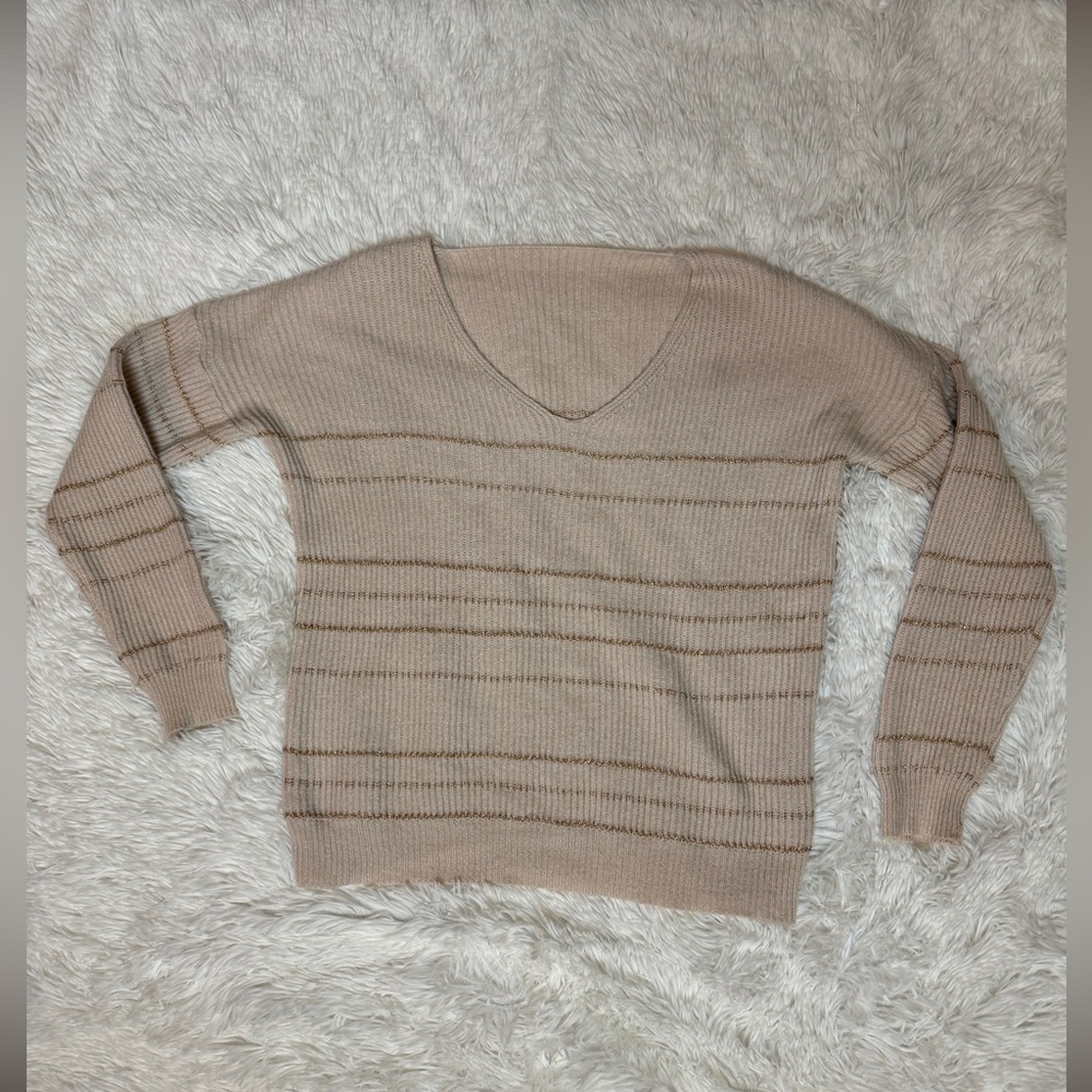 BTFBM Flowy Pale Light Pink Sweater with Shiny Stripes - Size Small - oversized